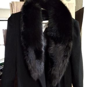 Size 12 Petite Black wool fur collared worn 1x